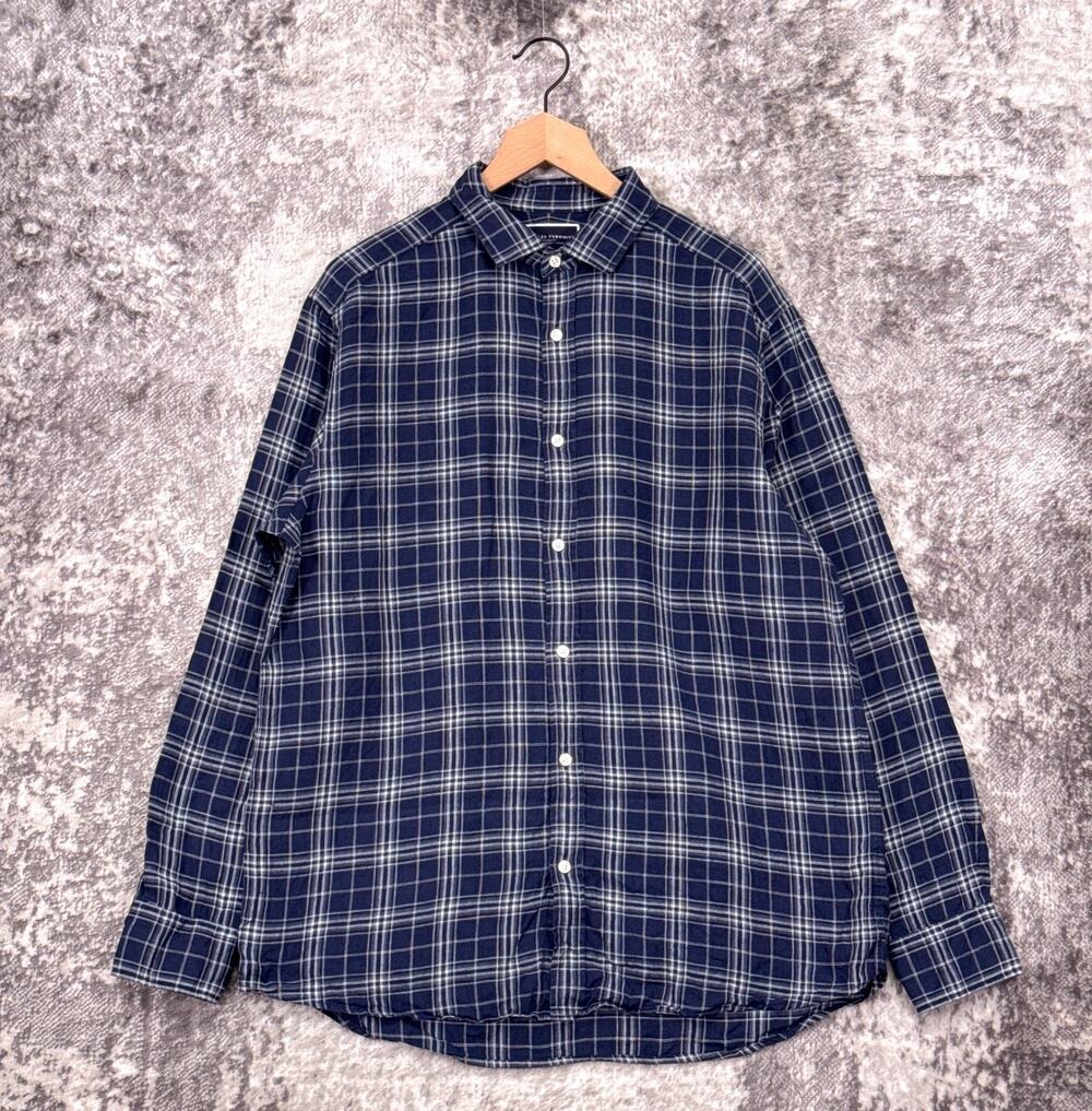 Charles Tyrwhitt Classic Fit 100% Linen Shirt Large Mens Blue Check Long Sleeve